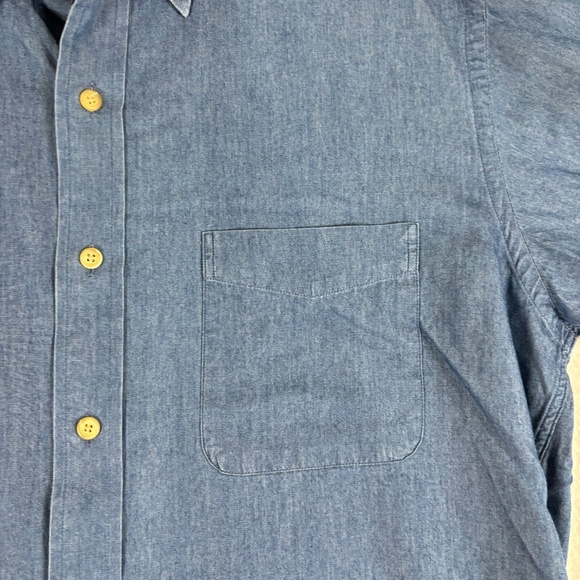 Lands’ End Button Down Denim Shirt Soft, Oxford Collar, Mid Blue - Picture 4 of 11